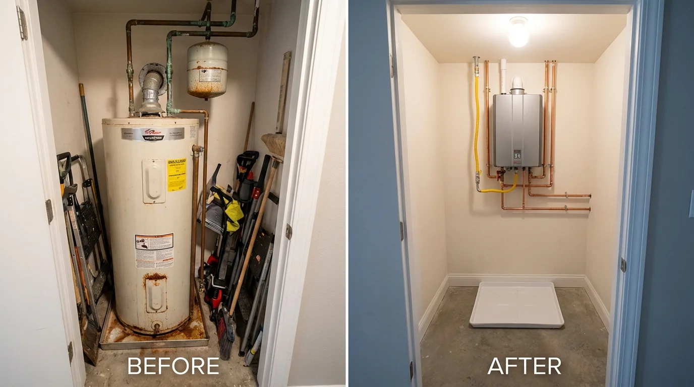 Tank water heater versus wall-mounted tankless unit comparison for Linn, MO homeowners